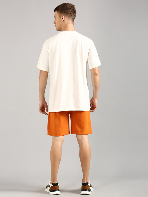 White & Orange Printed Regular Fit Co-Ords Set