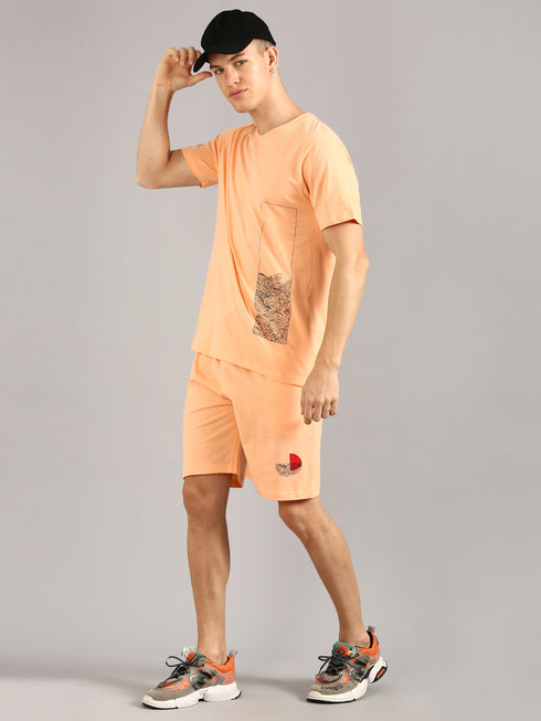 Orange Printed Regular Fit Co-Ords Set