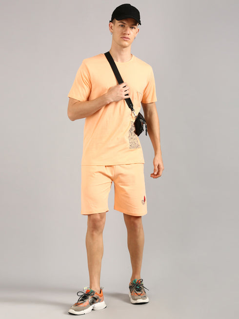 Orange Printed Regular Fit Co-Ords Set