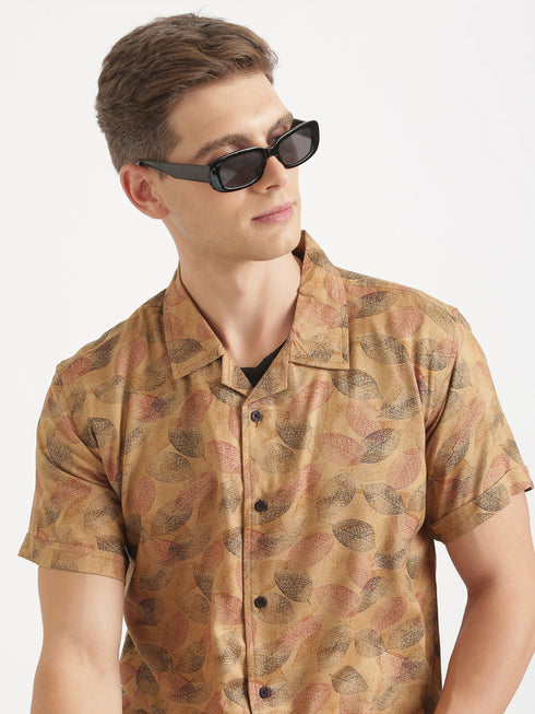 Brown Printed Short Sleeve Resort Shirt