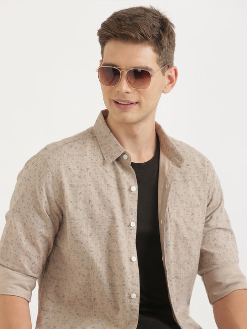 Brown Printed Full Sleeve Casual Shirt