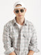 Light Grey & White Checked Full Sleeve Oversized Casual Shirt