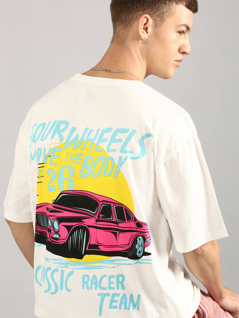 Cream Cut&Sew Oversized Printed T-shirt