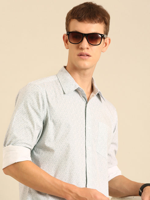 Light Mint Printed Full Sleeve Casual Shirt