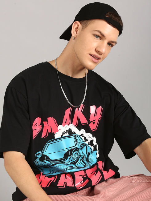 Black Oversized Glossy Printed T-shirt