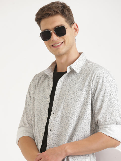 Light Grey Printed Full Sleeve Casual Shirt