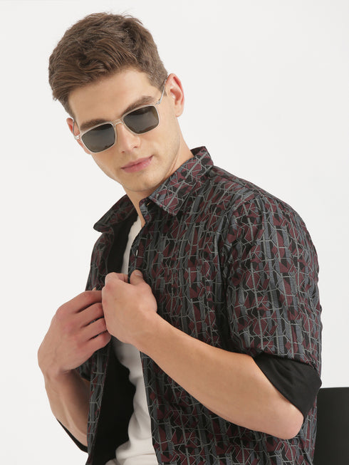 Multi- Colour Printed Long Sleeve Casual Shirt