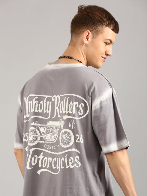 Dark Grey Oversized Spray Printed T-shirt