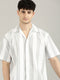 White&Grey Striped Short Sleeved Oversized Shirt