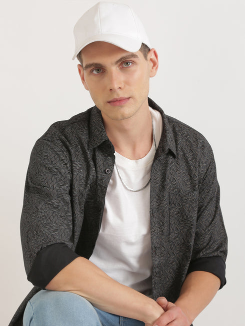 Dark Grey Casual Full Sleeve Casual Shirt