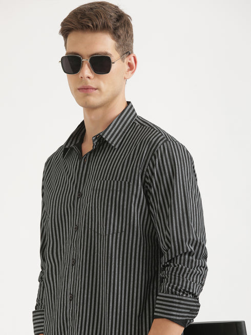 Black & White Striped Full Sleeve Casual Shirt