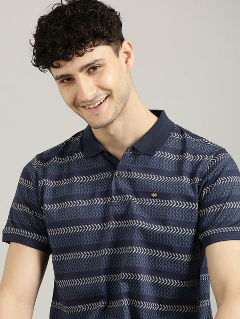 Dark Blue Striped Polo T-shirt