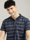 Dark Blue Striped Polo T-shirt