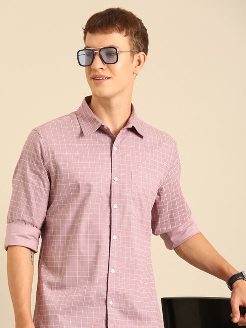 Pink Checked Full Sleeve Casual Shirt
