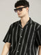 Black Striped Short Sleeved Oversized Resort Shirt