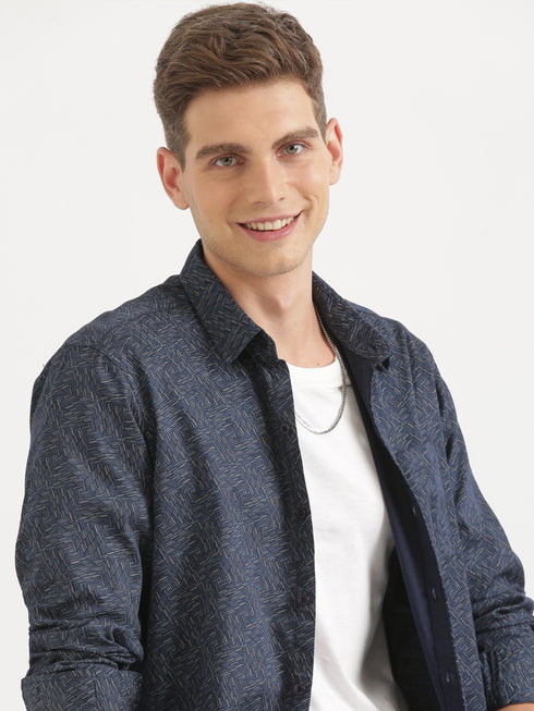 Black & Grey Printed Full Sleeve Casual Shirt