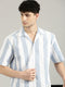 White&Blue Striped Short Sleeved Oversized Shirt