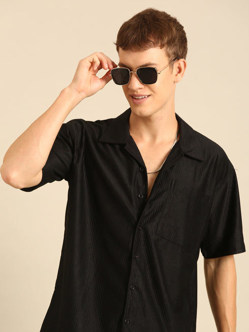 Black Textured Relaxed Fit Co-Ords Set