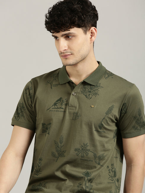 Dark Green Printed Polo T-shirt