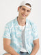 Blue & White Printed Short Sleeved Resort Shirt