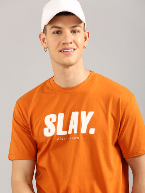 Orange Printed Regular Fit T-Shirt
