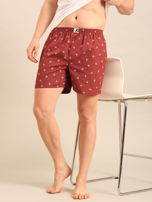 Red with Bulb Printed Cotton Boxers