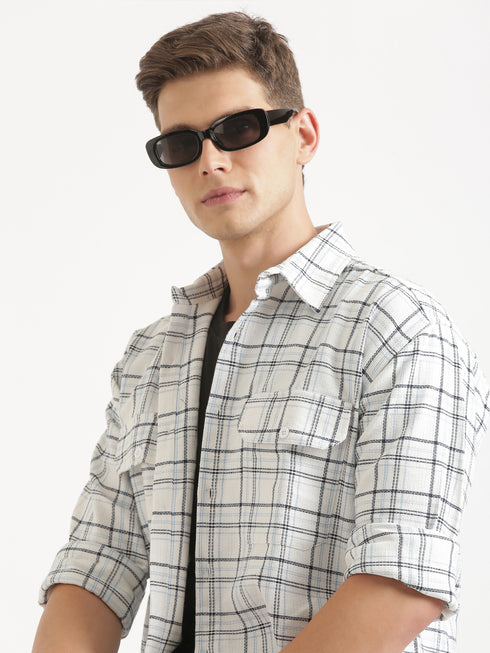 White & Black Checked Full Sleeve Oversized Casual Shirt