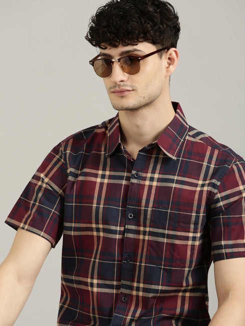 Brown Checks Short Sleeve Shirt