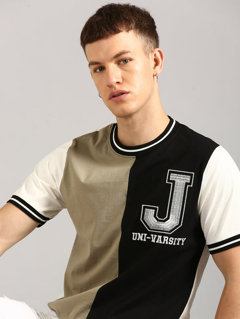 Olive & Black Printed Regular Fit T-Shirt