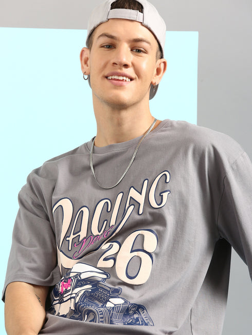 Charcoal Oversized Puffy Printed T-shirt