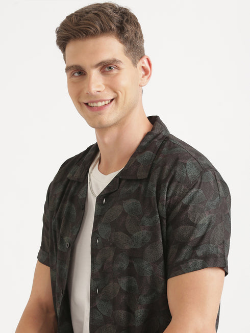 Black & Green Printed Short Sleeve Resort Shirt