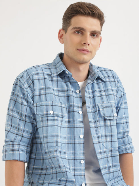 Blue & White Full Sleeved Oversized Casual Shirt