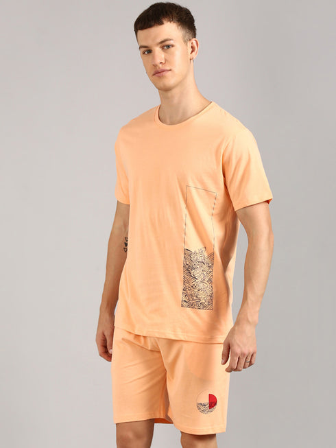 Orange Printed Regular Fit Co-Ords Set