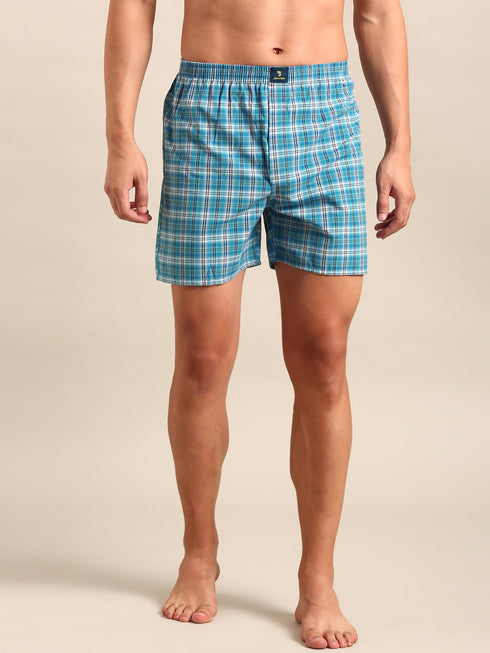 Turquoise Checked Cotton Boxer