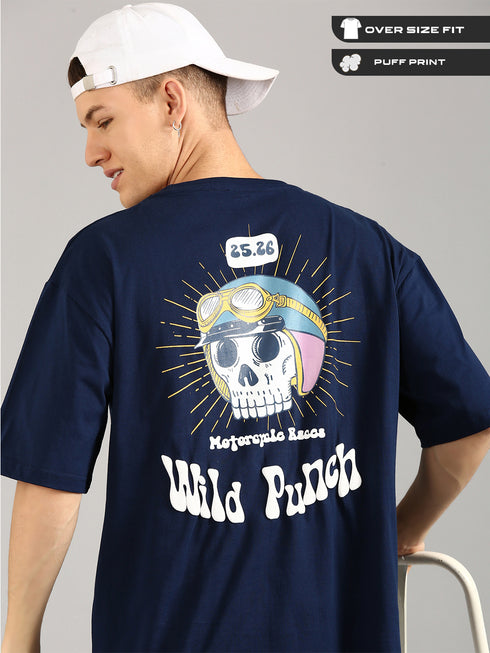 Navy Blue Oversized Puffy Printed T-shirt