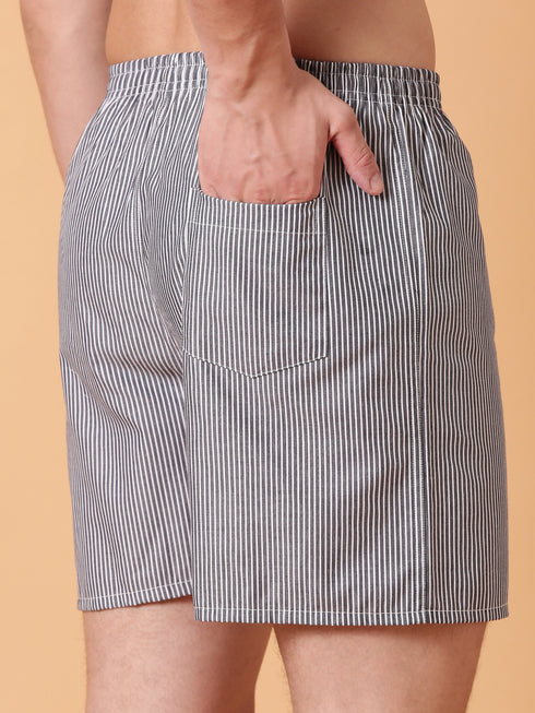 Grey & White Striped Cotton Boxer