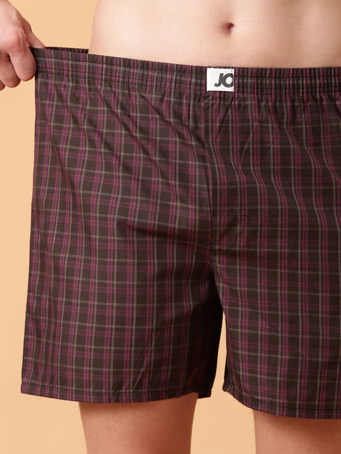 Brown Checked Cotton Boxer