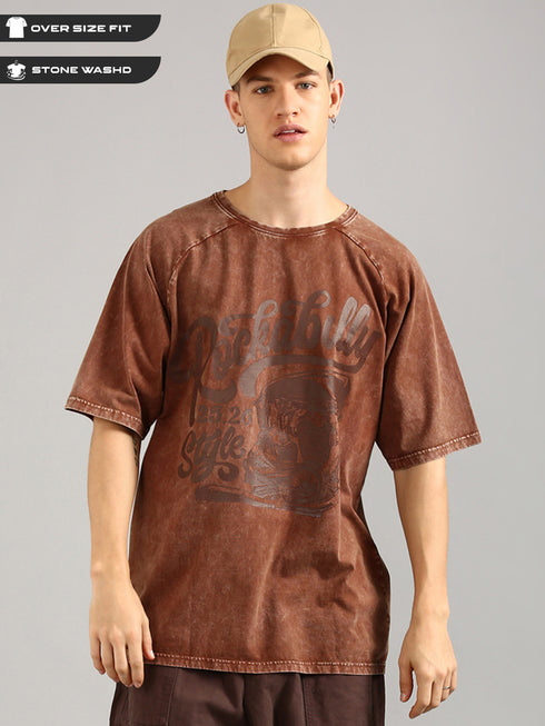 Brown Oversized Distressed Stone Washed Raglan T-shirt