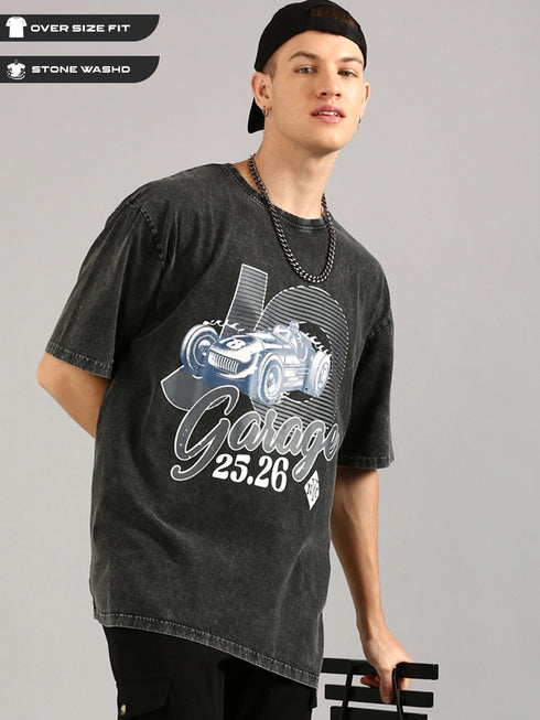 Black Oversized Distressed Stone Washed T-shirt