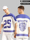 White & Blue Oversized Printed Cut& Sew Baseball T-shirt