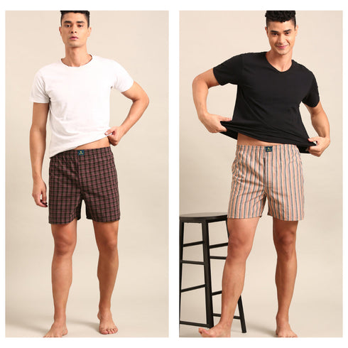 Joven Men's Solid Cotton Boxers Pack of 2 in Various Sizes - M, L, XL