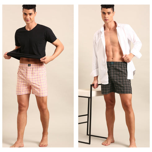 2 Pack Checked Cotton Boxers
