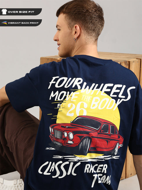 Navy Blue Cut&Sew Oversized Printed T-shirt