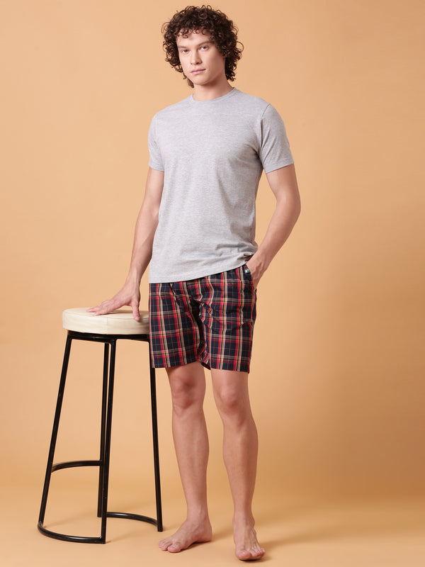 Ecru and Red Checked Night Suit