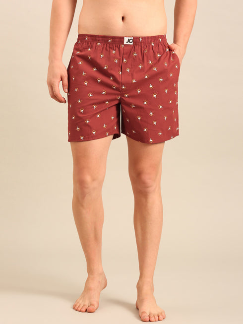 Red with Bulb Printed Cotton Boxers