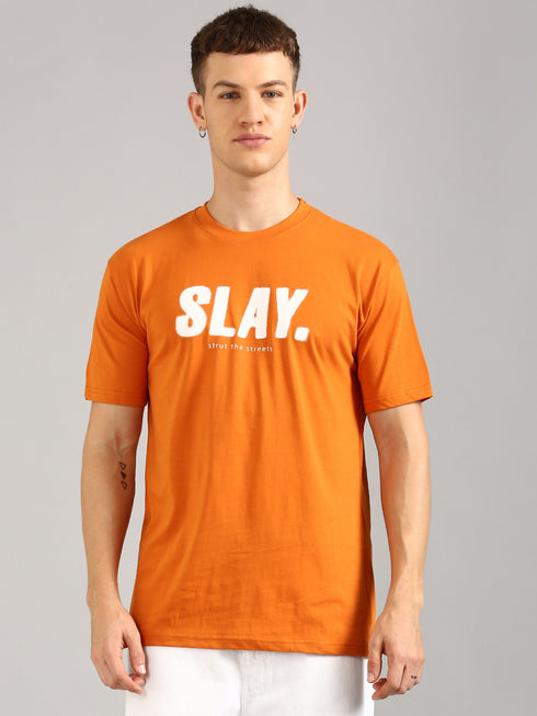 Orange Printed Regular Fit T-Shirt