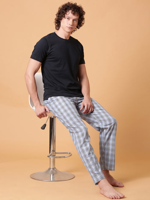 Navy and Sky Blue Checked Night Suit