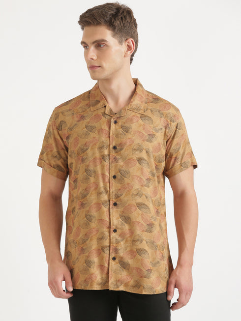 Brown Printed Short Sleeve Resort Shirt