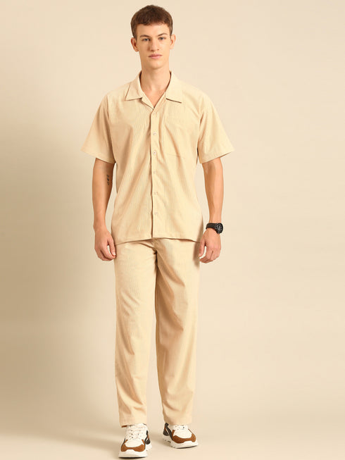 Cream Textured Relaxed Fit Co-Ords Set