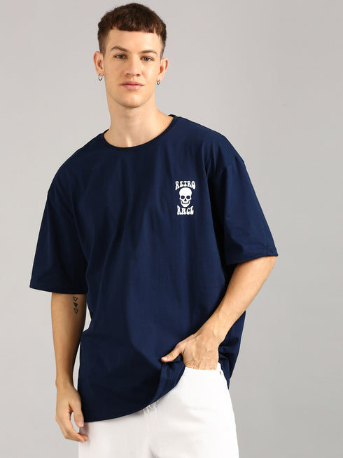 Navy Blue Oversized Puffy Printed T-shirt